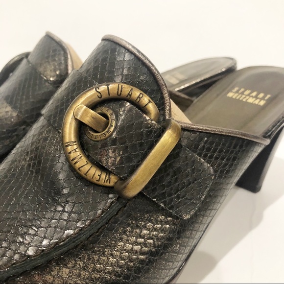 Stuart Weitzman Pewter Snake Pattern Mule Sz. 10.5 - Picture 2 of 11